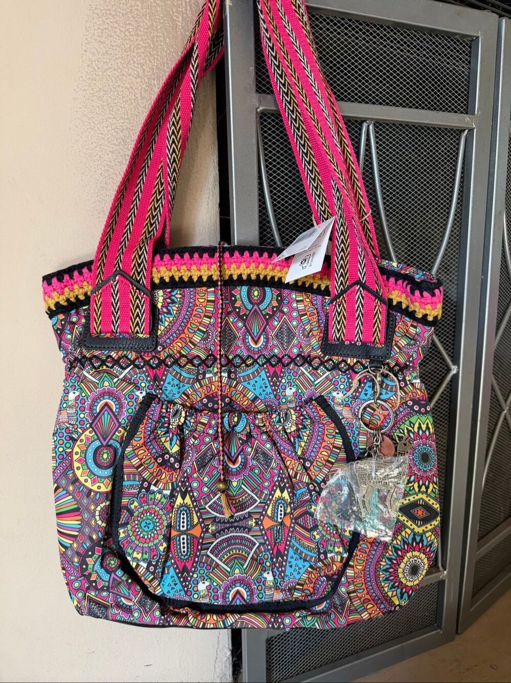 NWT and bag charms Sakroots Repreve colorful BoHo tote